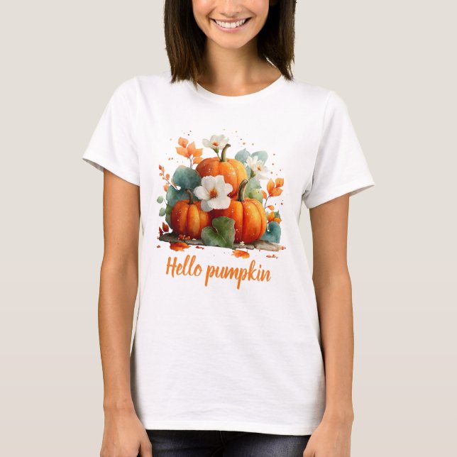 T-shirt Bonjour Citrouille Automne Floral Design (Devant)