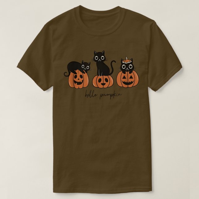 T-shirt Bonjour Citrouille Chats Citrouille Carved Jack-o' (Design devant)