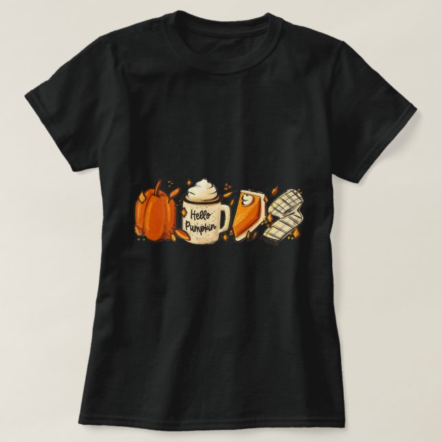 T-shirt Bonjour Citrouille Pie Spice Latte Café Love Autom (Design devant)