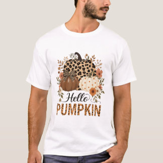 T-shirt Bonjour Citrouille Png, Boho Floral Automne Leopar