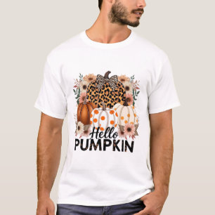 T-shirt Bonjour Citrouille Png, Boho Floral Fall Leopard