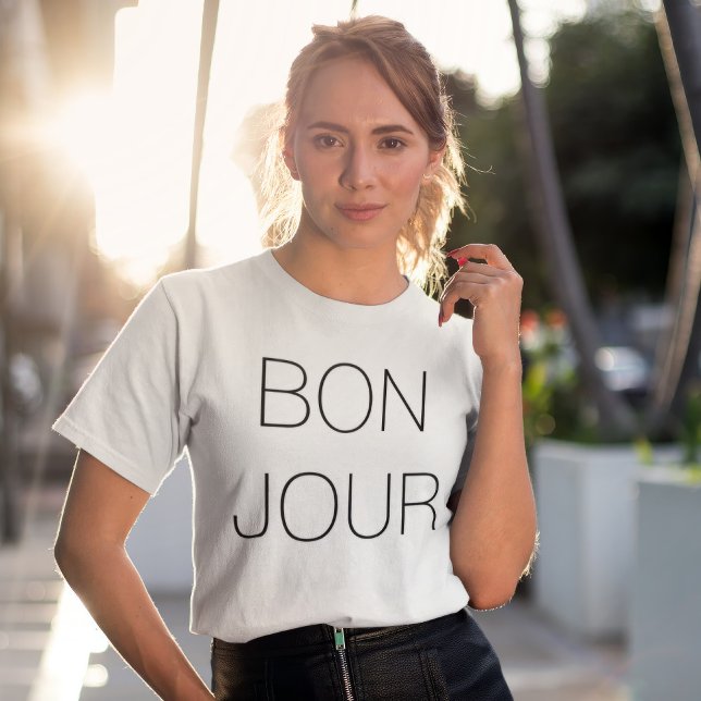 T-shirt Bonjour Cool Minimal Typographie (Créateur téléchargé)