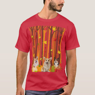 T-shirt Bonjour Corgi d'automne Feuille d'érable Automne C