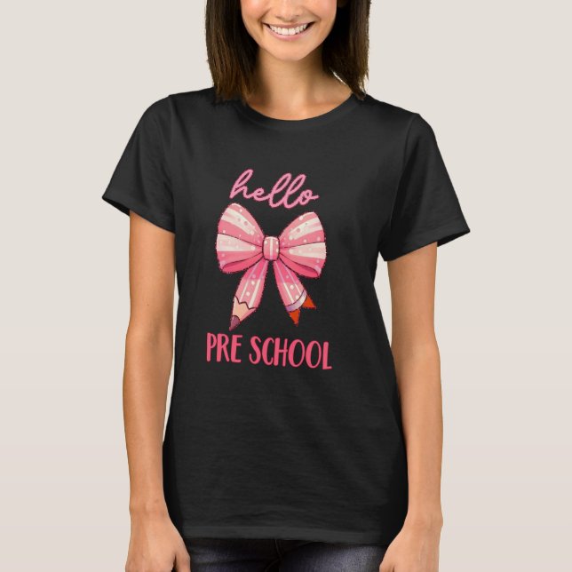 T-shirt Bonjour Crayon Pré École Bow Coquette Bow Retour À (Devant)