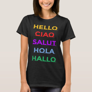 T-shirt Bonjour dans différentes langues pour adultes et e