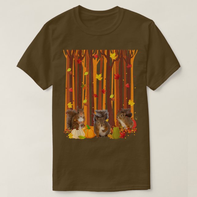 T-shirt Bonjour Écureuil d'automne Maple Leaf Citrouilles  (Design devant)