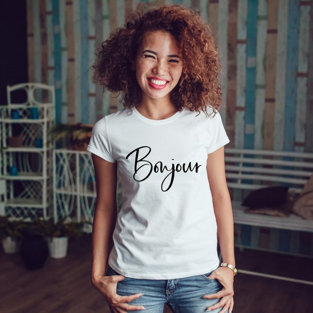 T-shirt Bonjour | Élégant et moderne script français
