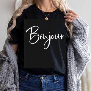 T-shirt Bonjour   Élégant et moderne script français noir