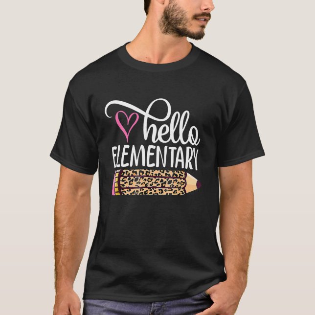T-shirt Bonjour Elémentaire Leopard Pencil Cute Enseignant (Devant)
