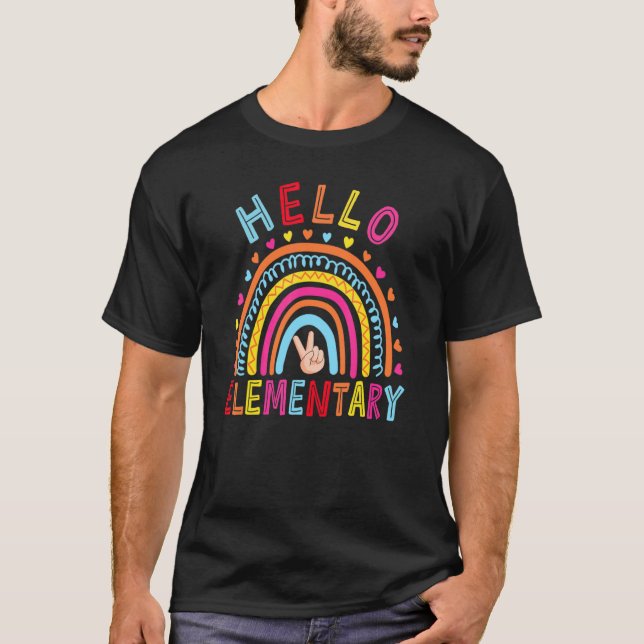 T-shirt Bonjour Élémentaire Retour À L'École Cute Rainbow  (Devant)