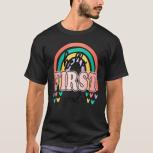 T-shirt Bonjour élève de 1re année arc-en-ciel groovy reto