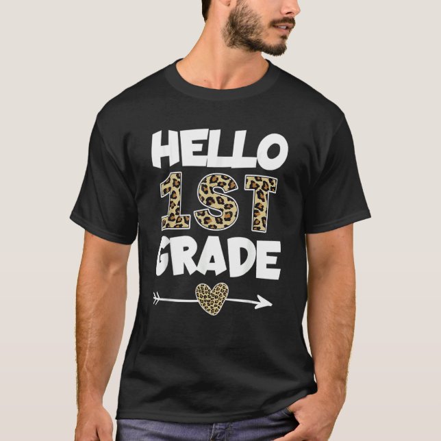 T-shirt Bonjour Empreinte de léopard de 1ère année Enseign (Devant)