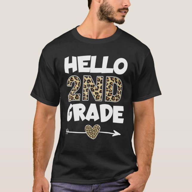 T-shirt Bonjour Empreinte de léopard de 2e année Enseignan (Devant)
