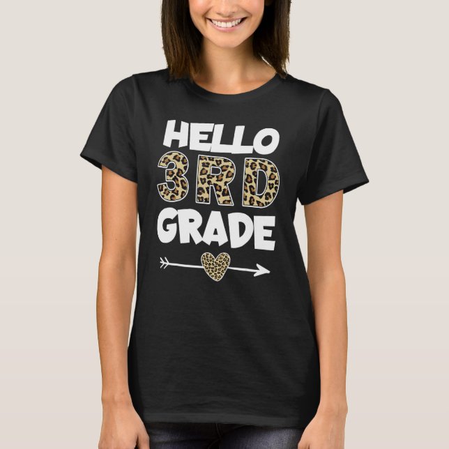 T-shirt Bonjour Empreinte de léopard de 3e année Enseignan (Devant)