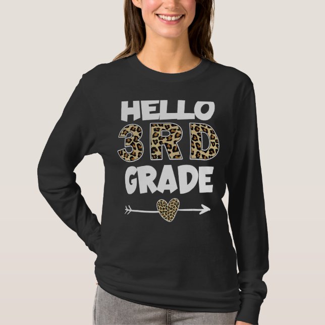 T-shirt Bonjour Empreinte de léopard de 3e année Enseignan (Devant)
