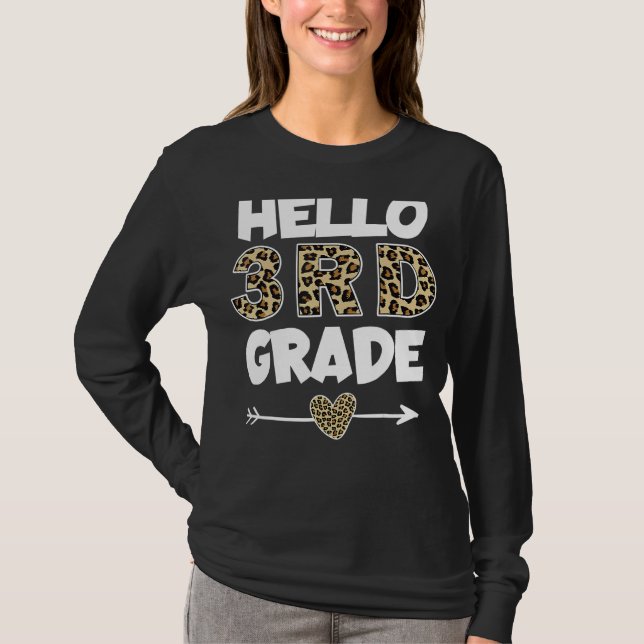 T-shirt Bonjour Empreinte de léopard de 3e année Enseignan (Devant)