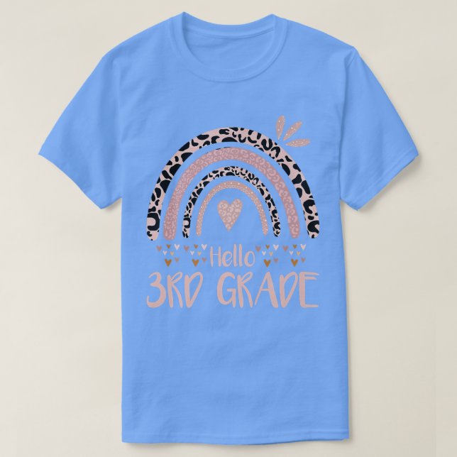 T-shirt Bonjour Enseignant de 3e année Leopard Rainbow Ret (Design devant)