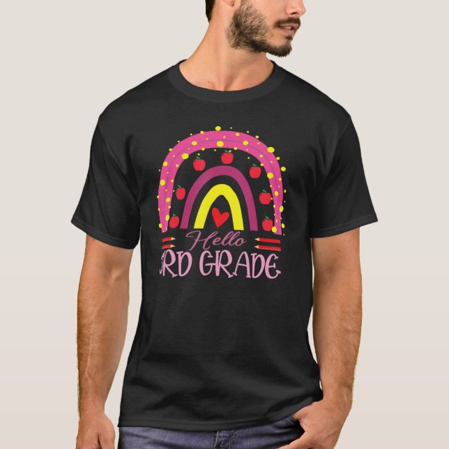 T-shirt Bonjour Enseignant de 3e année Leopard Rainbow Ret (Devant)