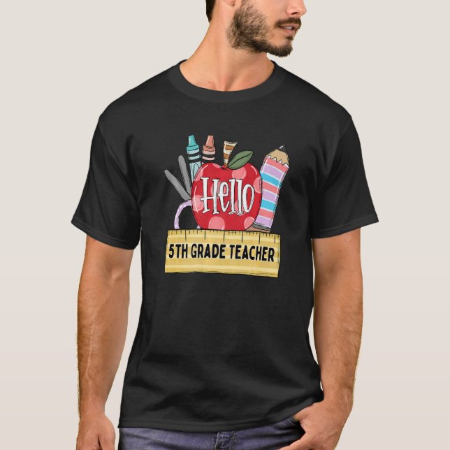 T-shirt Bonjour Enseignant de 5e année Enseignant Apple (Devant)