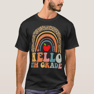T-SHIRT BONJOUR ENSEIGNANT DE 7E ANNÉE LEOPARD RAINBOW RET