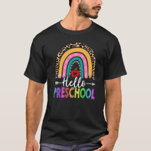 T-shirt Bonjour Enseignant Maternelle Léopard Arc-en-ciel