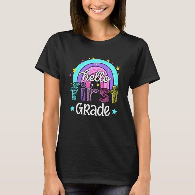 T-shirt Bonjour Enseignant Première Année Boho Rainbow Pre (Devant)