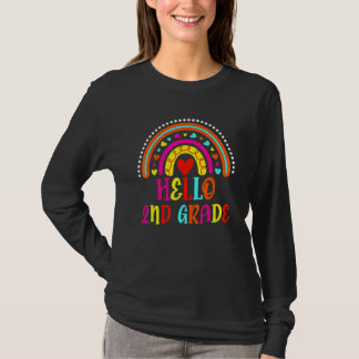 T-shirt Bonjour enseignante de 2e année Boho Rainbow Enfan