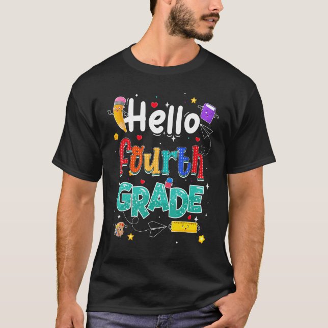 T-shirt Bonjour Équipe de 4e année Enseignant de 4e année  (Devant)