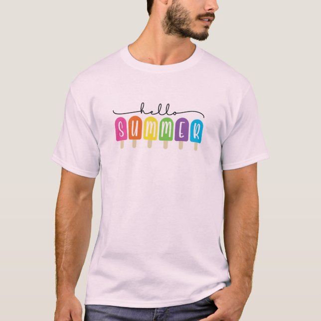 T-shirt Bonjour été avec texte coloré (Devant)