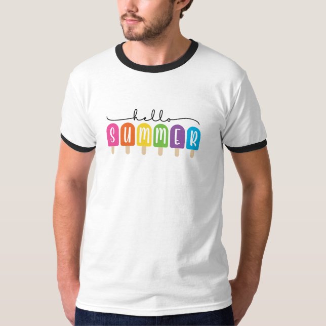T-shirt Bonjour été avec texte coloré (Devant)