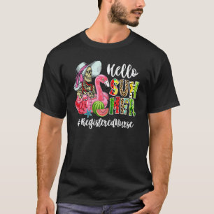 T-shirt Bonjour Été Crâne Flamingo Flotte Infirmière Diplô