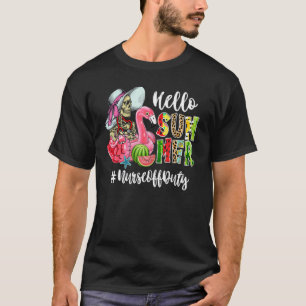 T-shirt Bonjour été Flamant rose crâne Float Watermelon In