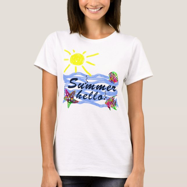 T-shirt Bonjour été mer et soleil (Devant)