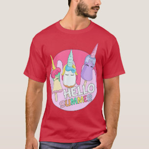 T-shirt Bonjour été mignon Unicorn Trio Ice Cream Bars Ice