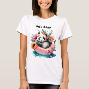 T-shirt Bonjour été mignonne Panda Chilling dans un tube i