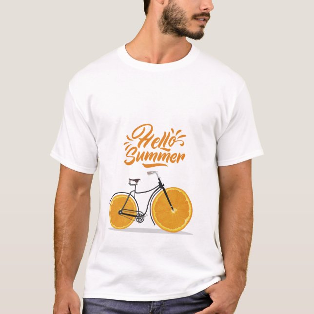 T-shirt Bonjour été, moto rétro amusant (Devant)