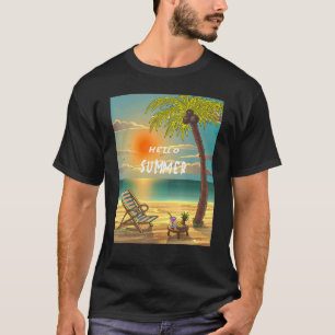 T-shirt Bonjour Été Vacances Plage Palm Trees