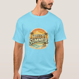 T-shirt Bonjour été vintage plage coucher de soleil