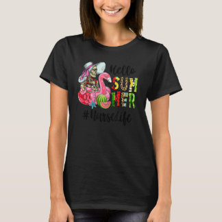 T-shirt Bonjour Flamingo Flottant Crâne D'été Pastèque Inf