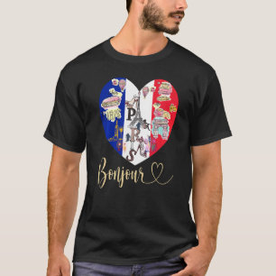 T-shirt Bonjour France I Love Paris French Flag Heart Fren