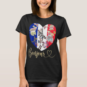 T-shirt Bonjour France I Love Paris French Flag Heart Fren
