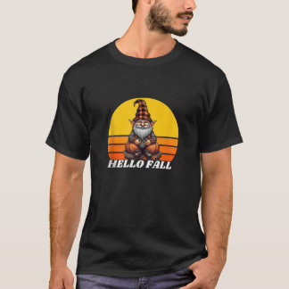 T-shirt Bonjour Gnomes de camion à carreaux de citrouille