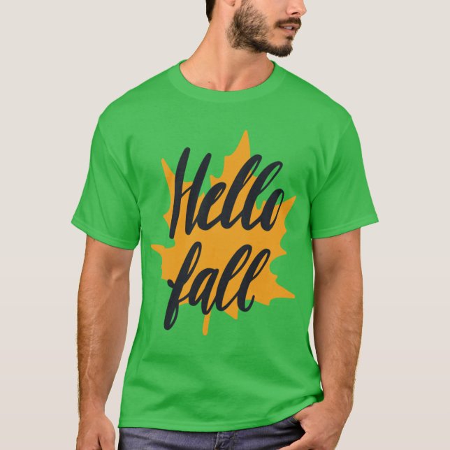 T-shirt Bonjour Graphisme de feuille d'automne (Devant)