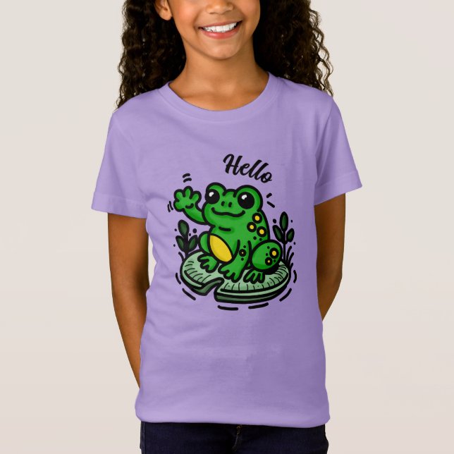 T-Shirt Bonjour  | Grenouille sur la main Lily Pad tirée (Devant)
