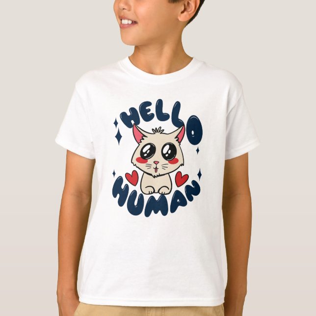T-shirt Bonjour humain Chat Mignon (Devant)