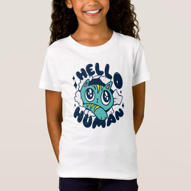 T-Shirt Bonjour humain Chat Mignon (Devant)