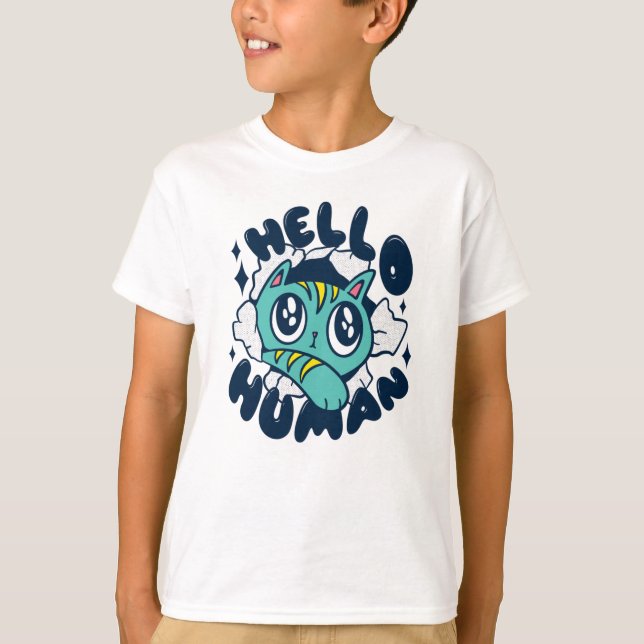 T-shirt Bonjour humain Chat Mignon (Devant)