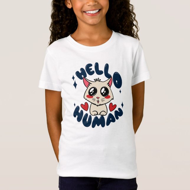 T-Shirt Bonjour humain Chat Mignon (Devant)