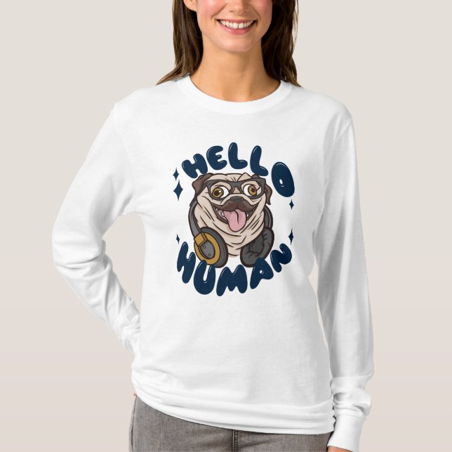 T-shirt Bonjour humain Chien mignon (Devant)