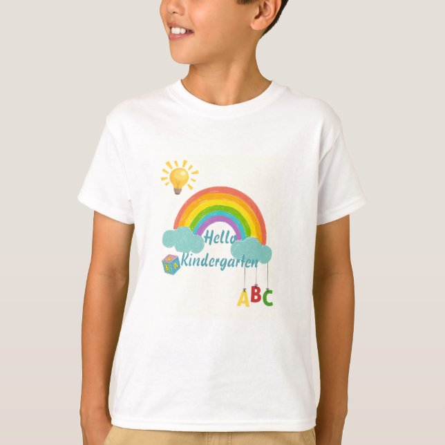 T-shirt Bonjour jardin d'enfants mignon arc-en-ciel retour (Devant)